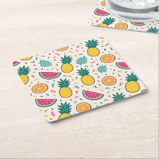 Posavasos Cuadrado De Papel Patrón de Frutas Tropicales