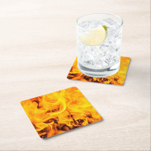 Posavasos Cuadrado De Papel Patrón De Fuego Y Flores