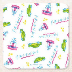 Posavasos Cuadrado De Papel Patrón de fuente de agua y taxis de FRIENDS™