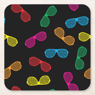 Posavasos Cuadrado De Papel Patrón de gafas de sol clásicas Neon
