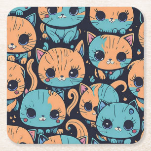 Posavasos Cuadrado De Papel Patrón de gatitos