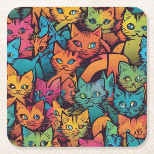 Posavasos Cuadrado De Papel Patrón de gatitos