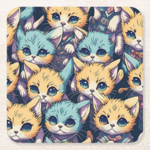 Posavasos Cuadrado De Papel Patrón de gatitos