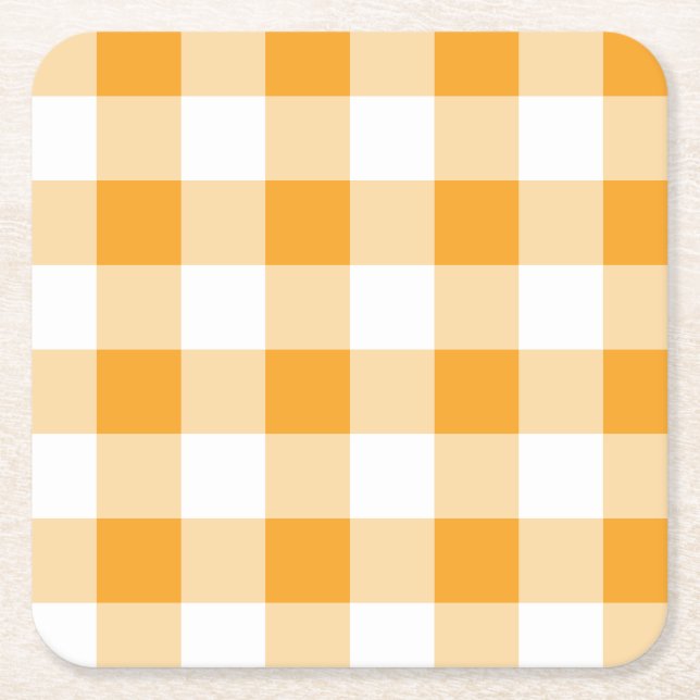 Posavasos Cuadrado De Papel Patrón de Gingham amarillo (Anverso)