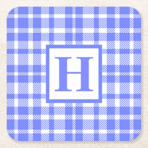 Posavasos Cuadrado De Papel Patrón de Gingham azul