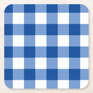 Posavasos Cuadrado De Papel Patrón de gingham azul
