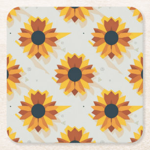 Posavasos Cuadrado De Papel Patrón de girasol de estilo geométrico