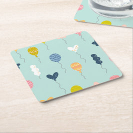 Posavasos Cuadrado De Papel Patrón de globo de fiesta de cumpleaños con color