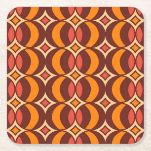 Posavasos Cuadrado De Papel Patrón de globo geométrico retro 70 Otoño
