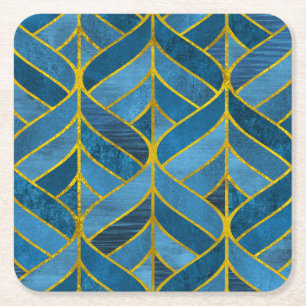 Posavasos Cuadrado De Papel Patrón de grifo azul dorado