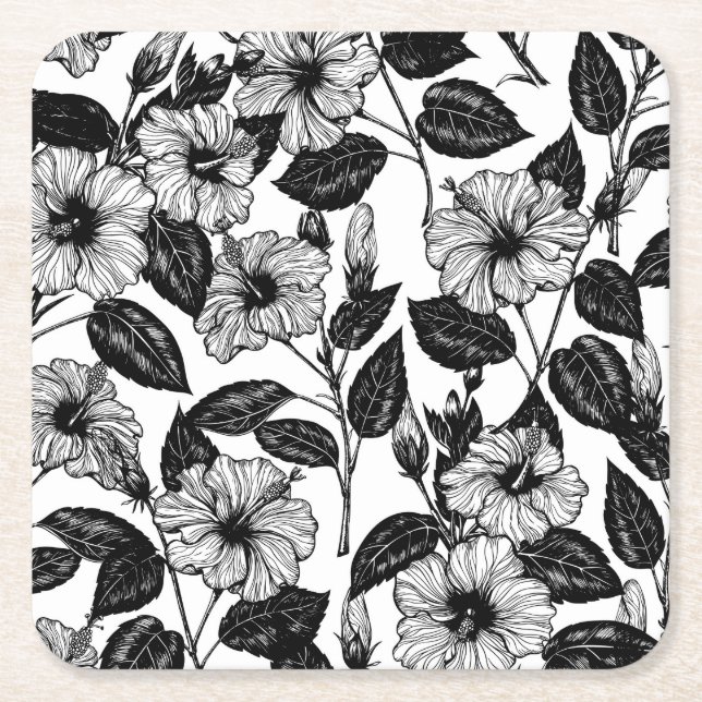 Posavasos Cuadrado De Papel Patrón de Hibiscus (Anverso)