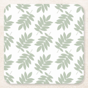 Posavasos Cuadrado De Papel Patrón de hoja de saúco verde + blanco