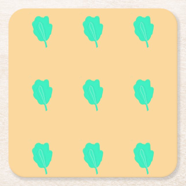 Posavasos Cuadrado De Papel Patrón de hoja turquesa equivalente (Anverso)