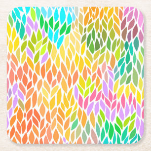 Posavasos Cuadrado De Papel Patrón de hojas coloridas lindas