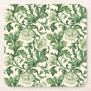 Posavasos Cuadrado De Papel Patrón de hojas de acanto verde oscuro ornamentado