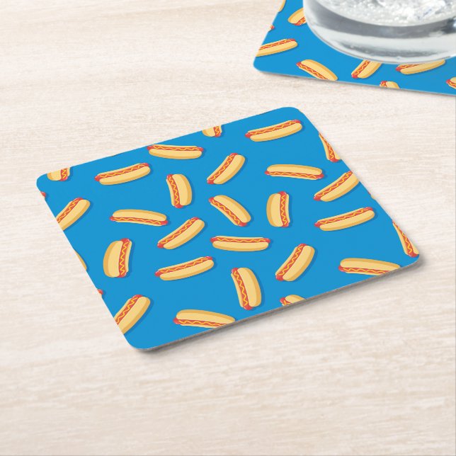 Posavasos Cuadrado De Papel Patrón de Hotdogs de comida rápida (En perspectiva)