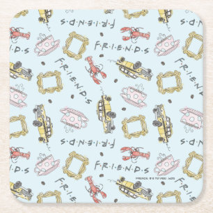 Posavasos Cuadrado De Papel Patrón de iconos de acuarela FRIENDS™
