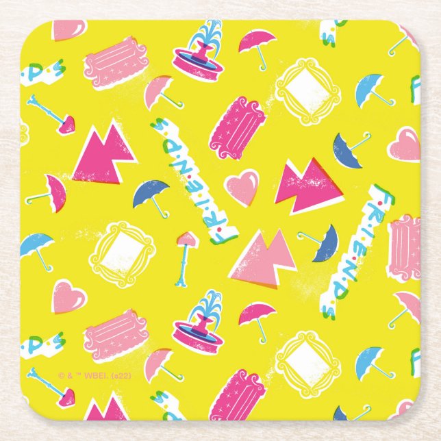 Posavasos Cuadrado De Papel Patrón de iconos Neon FRIENDS™ (Anverso)