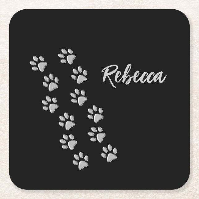 Posavasos Cuadrado De Papel Patrón de impresión de fondo negro de las hojas de (Anverso)