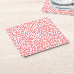 Posavasos Cuadrado De Papel Patrón de impresión de leopardo de coral