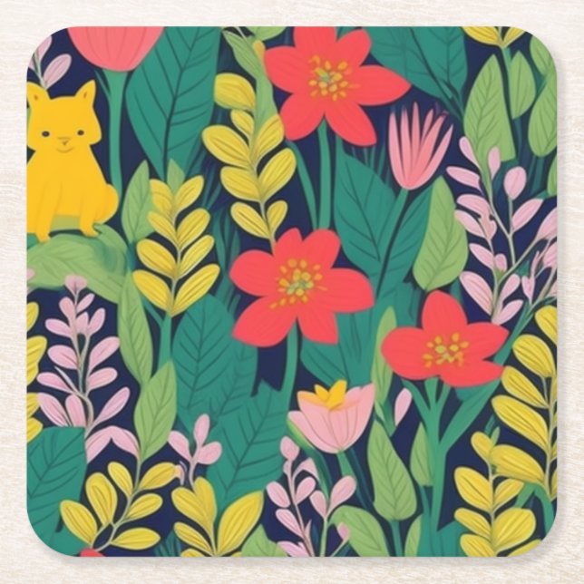 Posavasos Cuadrado De Papel Patrón de jungla (Anverso)