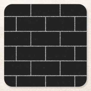 Posavasos Cuadrado De Papel Patrón de ladrillos de hormigón blanco negro