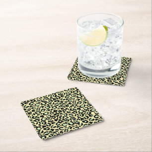 Posavasos Cuadrado De Papel Patrón de leopardo en verde menta sobre avena