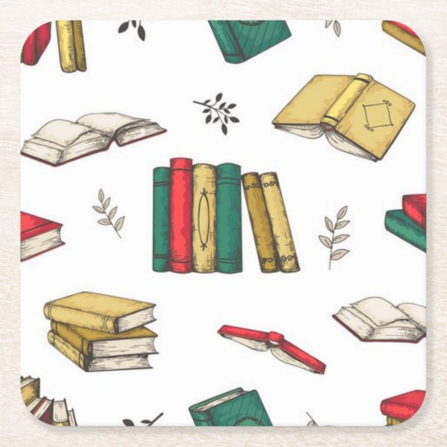 Posavasos Cuadrado De Papel Patrón de libro (Anverso)
