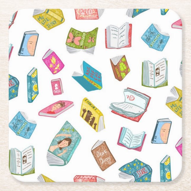 Posavasos Cuadrado De Papel Patrón de libro (Anverso)