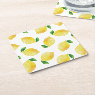 Posavasos Cuadrado De Papel Patrón de limón de color agua