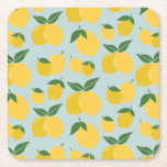 Posavasos Cuadrado De Papel Patrón De Limón Fruta Retro Amarillo Sobre Verde<br><div class="desc">Impresión de fruta retro - Patrón de limón - Amarillo sobre verde.</div>