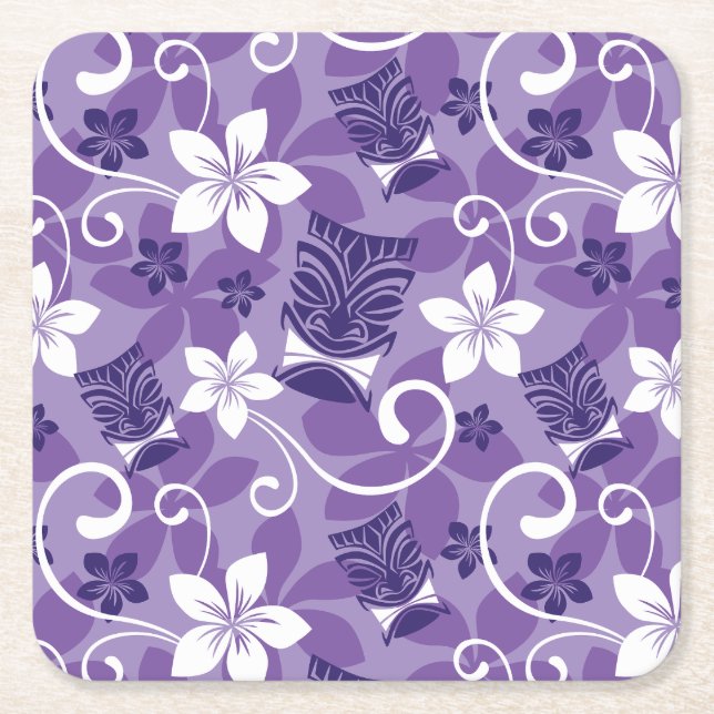 POSAVASOS CUADRADO DE PAPEL PATRÓN DE LUAU TIKI (PURPLE) (Anverso)