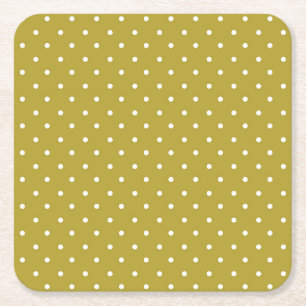 Posavasos Cuadrado De Papel Patrón de lunares blancos mostaza amarillo