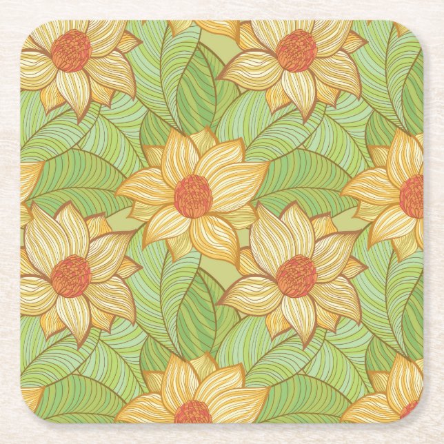 Posavasos Cuadrado De Papel Patrón de magnolia retro (Anverso)