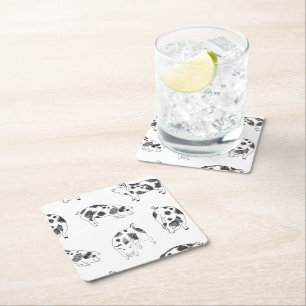 Posavasos Cuadrado De Papel Patrón de manchas de vaca y cerdo dibujado a mano 