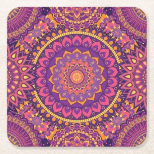 Posavasos Cuadrado De Papel Patrón de Mandala colorido