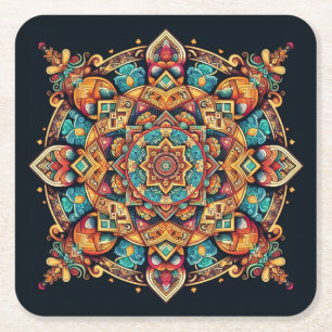 Posavasos Cuadrado De Papel Patrón de Mandala colorido y Guay