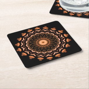 Posavasos Cuadrado De Papel Patrón de mandala de cobre y negro 1