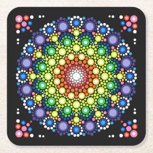 Posavasos Cuadrado De Papel Patrón de Mandala floral colorida y de Guay
