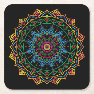Posavasos Cuadrado De Papel Patrón de Mandala floral colorida y de Guay