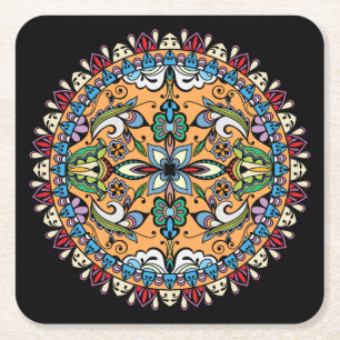 Posavasos Cuadrado De Papel Patrón de Mandala floral colorida y de Guay