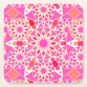 Posavasos Cuadrado De Papel Patrón de mandala, tonos de rosa y coral