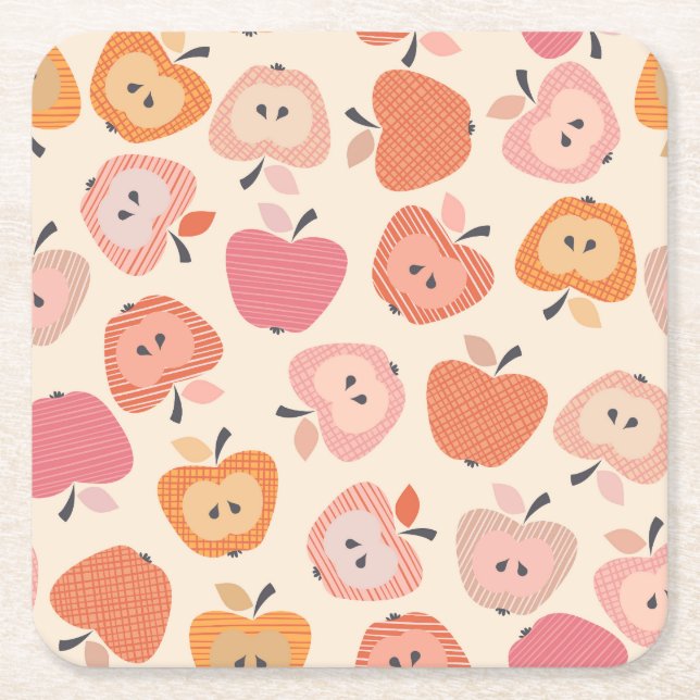 Posavasos Cuadrado De Papel Patrón de manzana rosa y naranja (Anverso)
