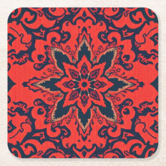Posavasos Cuadrado De Papel Patrón de medallón persa ornamentado rojo azul de 