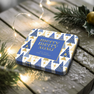 Posavasos Cuadrado De Papel Patrón de merry de Navidades de oro azul#25 ID1009