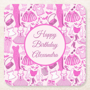 Posavasos Cuadrado De Papel Patrón de moda rosa y rosado caliente de Barbiecor