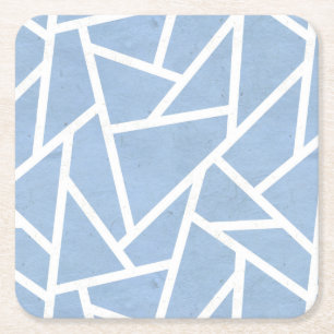 Posavasos Cuadrado De Papel Patrón de mosaico azul pálido y blanco
