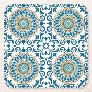 Posavasos Cuadrado De Papel Patrón de mosaico de espiral vintage