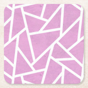 Posavasos Cuadrado De Papel Patrón de mosaico rosa y blanco