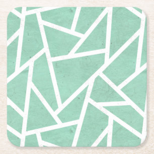 Posavasos Cuadrado De Papel Patrón de mosaico verde y blanco de la pintura